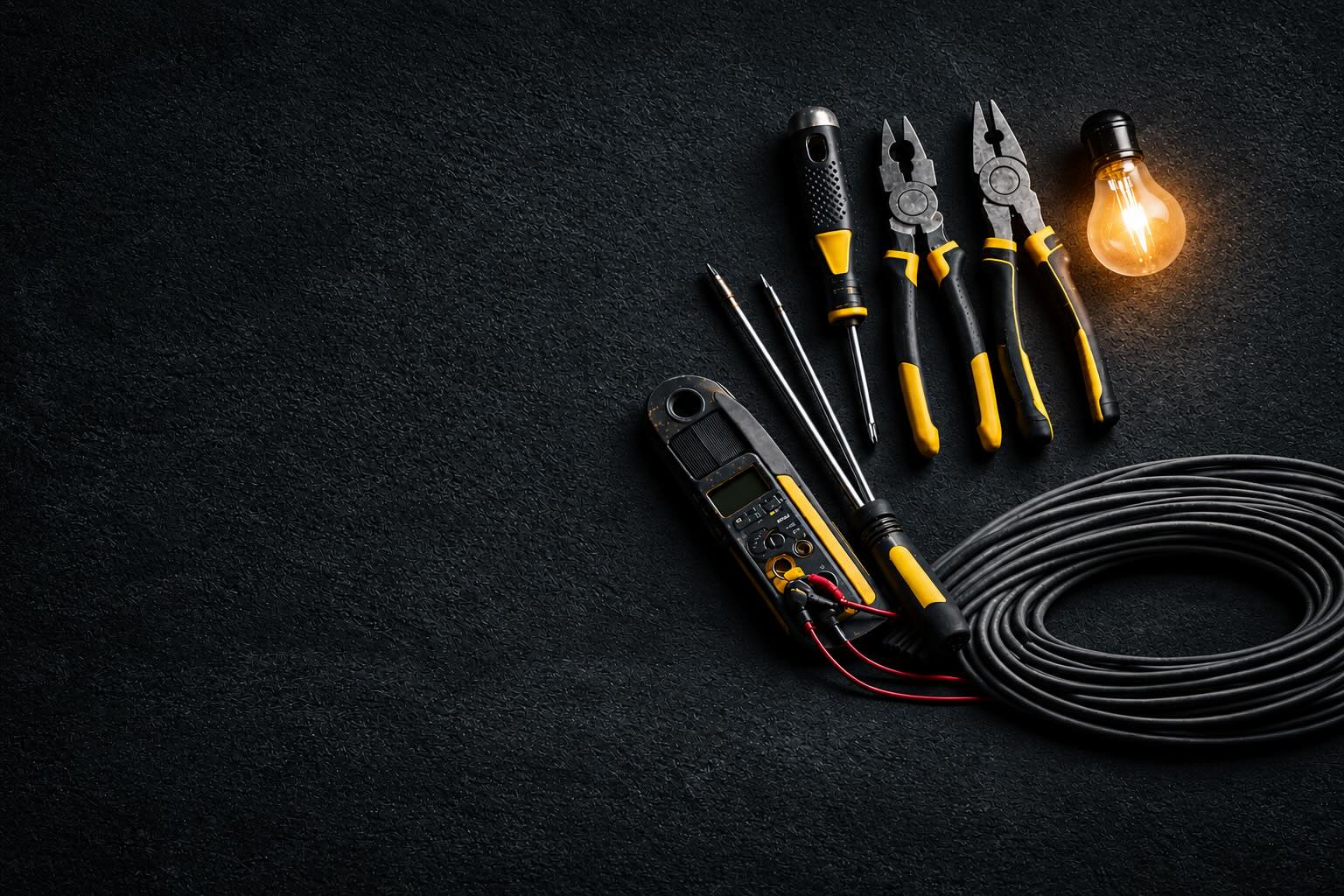 Handheld tools and a lightbulb